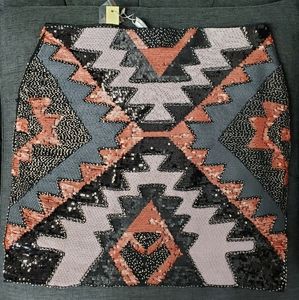 Sequin mini skirt Aztec design